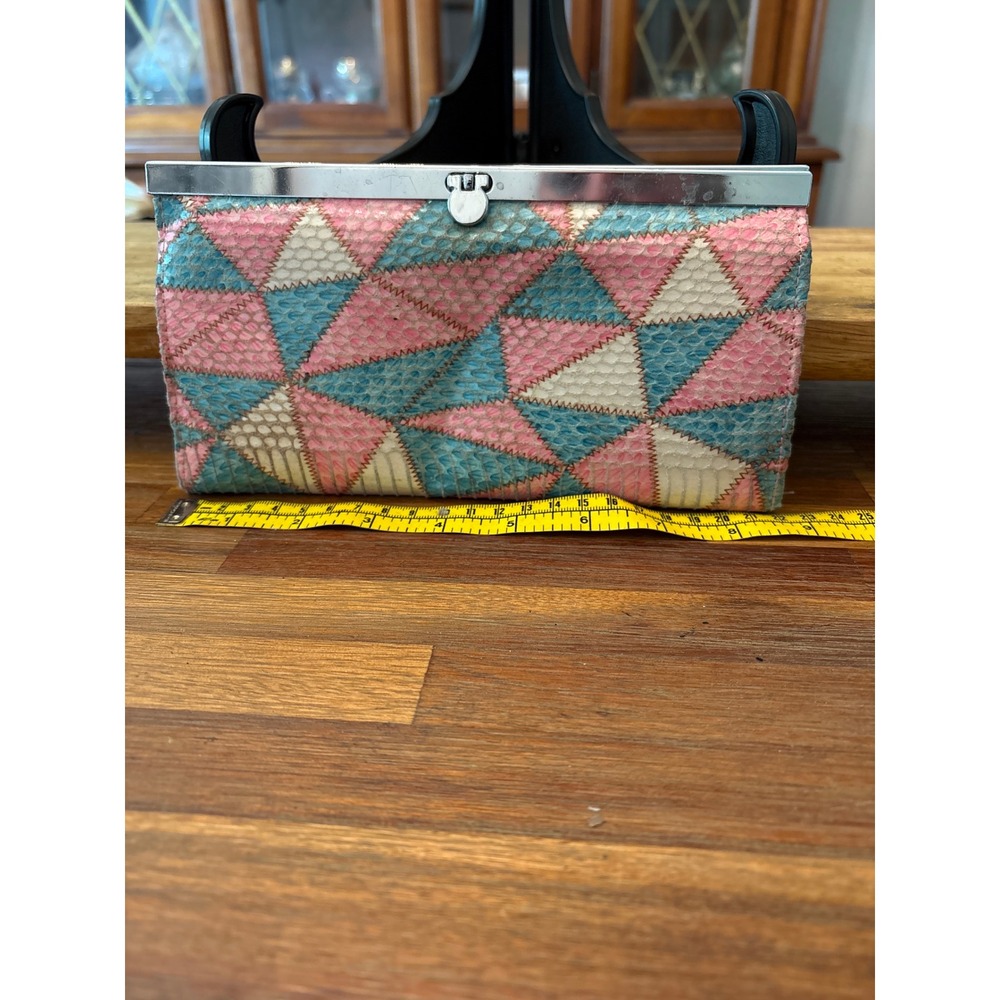 Unbranded Snakeskin Clutch Women OS Pink Blue Good Geometric Patchwork Retro